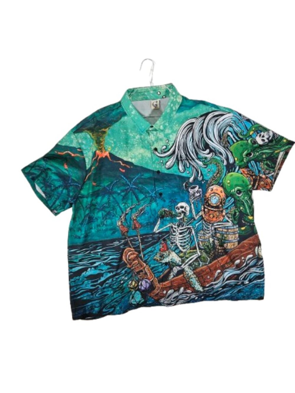Hardaddy Pirate Skeleton Button Short Sleeve Shirt Men's Size 3XL